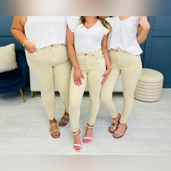 Judy Blue Tummy Control Garment Dyed Skinny Fit Jeans Bone Cream Various Plus - Picture 11 of 11